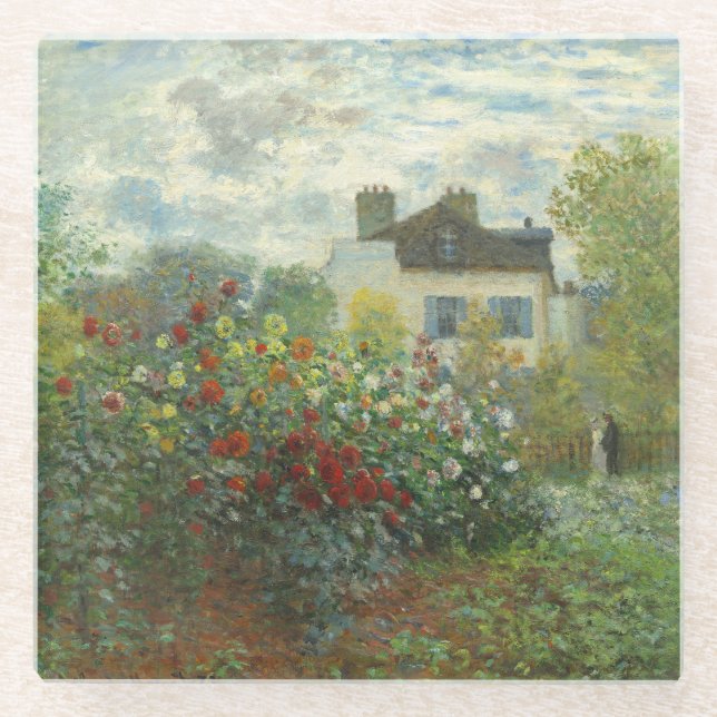 Monet Artists Garden in Argenteuil Painting Glass Coaster (Front)