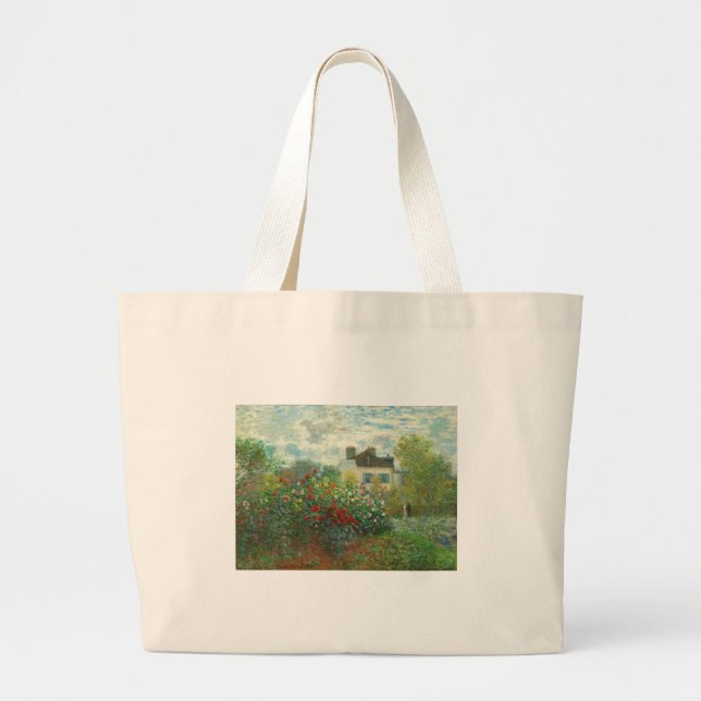 Monet Artists Garden in Argenteuil Painting Large Tote Bag (Front)