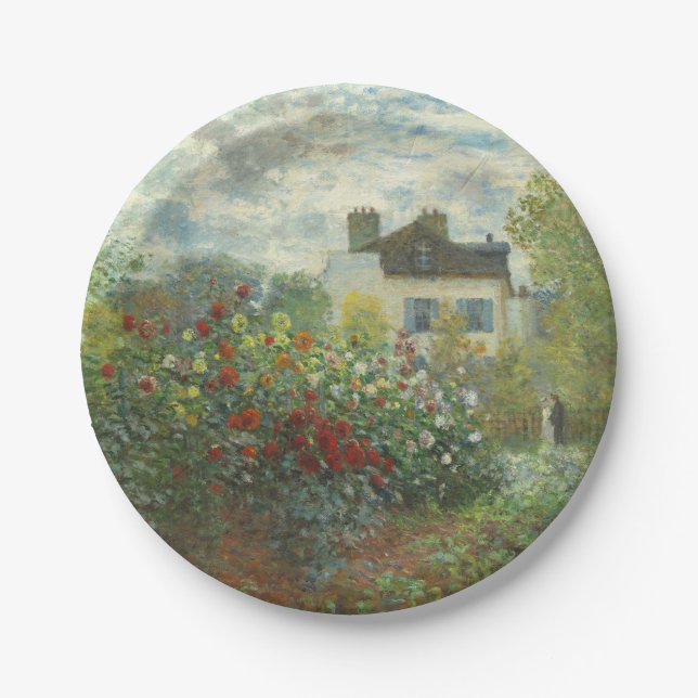 Monet Artists Garden in Argenteuil Painting Paper Plate (Front)