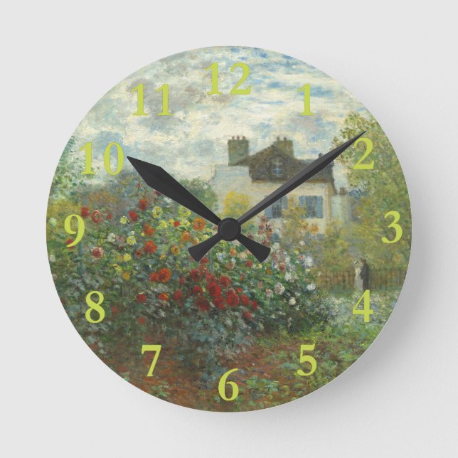 Monet Artists Garden in Argenteuil Painting Round Clock (Front)