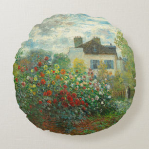 Monet Artists Garden in Argenteuil Painting Round Cushion