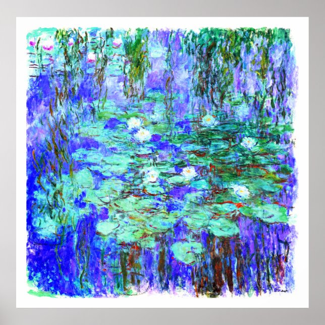 Monet = Blue Water Lilies - Impressionist Painting Poster (Front)