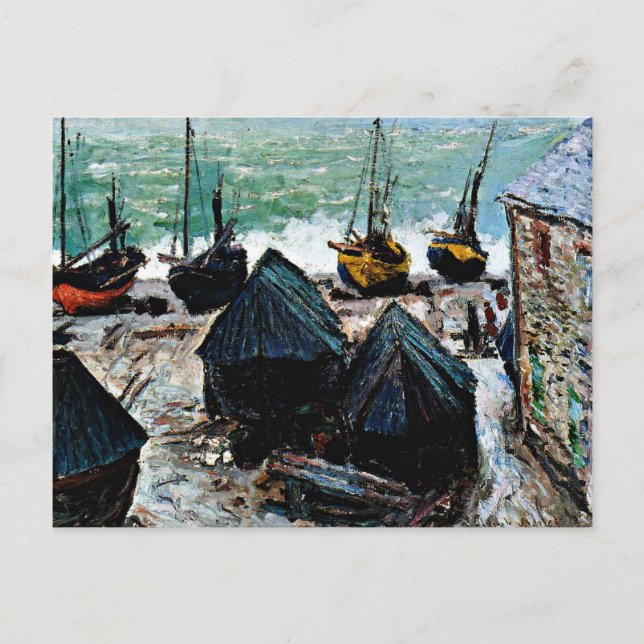 Monet - Boats on the Beach at Etretat Postcard (Front)