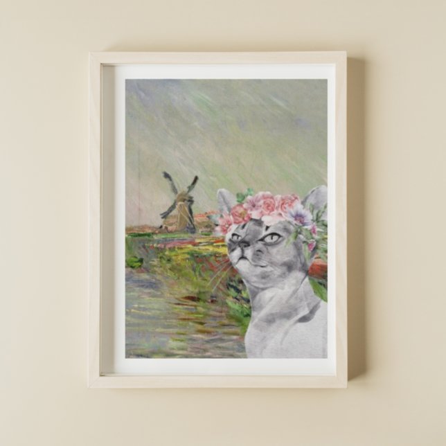 Monet Champ Tulipes and Fancy Cat Poster (Creator Uploaded)