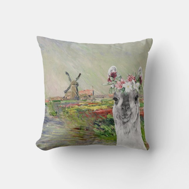 Monet Champ Tulipes and Fancy Llama Cushion (Front)