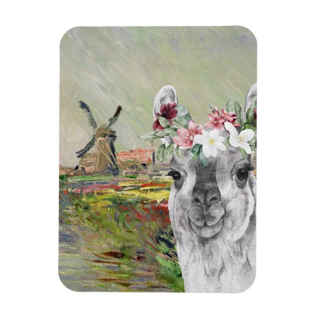 Monet Champ Tulipes and Fancy Llama Magnet (Vertical)