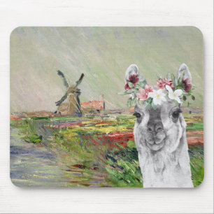 Monet Champ Tulipes and Fancy Llama Mouse Mat