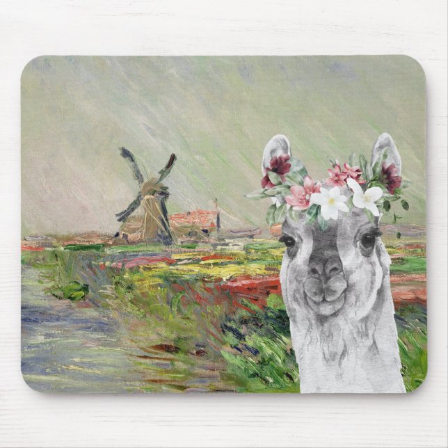 Monet Champ Tulipes and Fancy Llama Mouse Mat (Front)