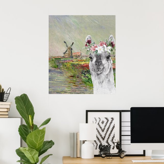 Monet Champ Tulipes and Fancy Llama Poster (Home Office)
