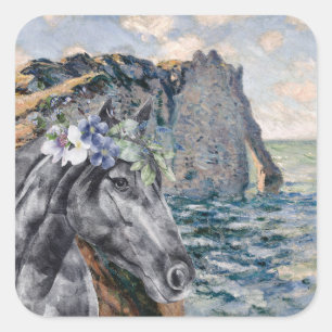 Monet Cliff of Aval & Black Horse Compilation Square Sticker