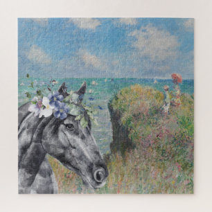 Monet Cliff Walk & Black Horse Compilation Jigsaw Puzzle