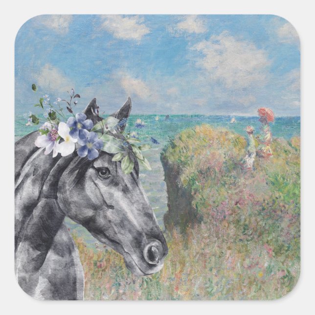 Monet Cliff Walk & Black Horse Compilation Square Sticker (Front)