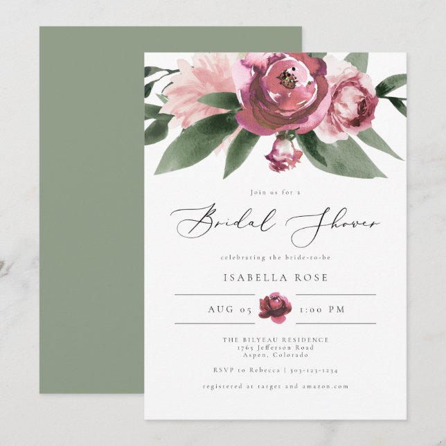 MONET - Dusty Blush Floral Garden Bridal Shower Invitation (Front/Back)