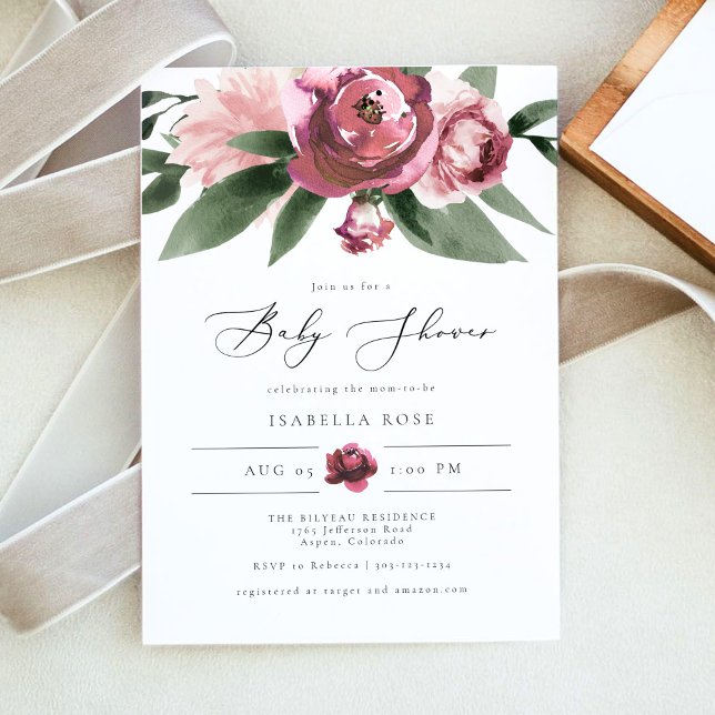 MONET-Dusty Pink Blush Floral Garden Baby Shower Invitation (Creator Uploaded)