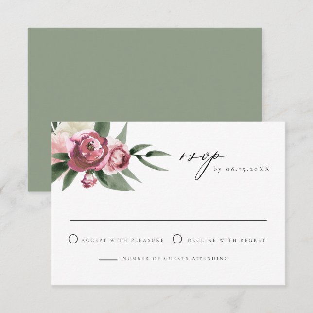 Monet - Dusty Pink Floral Garden Wedding RSVP Invitation (Front/Back)