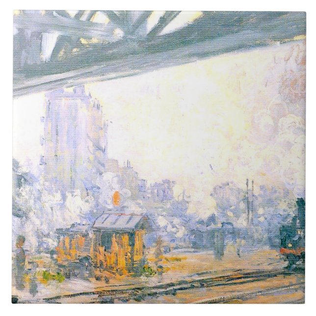 Monet - Exterior of the Saint-Lazare Station Tile (Front)