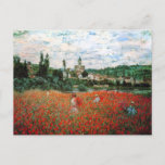 Monet Field of Red Poppies Postcard<br><div class="desc">Monet Field of Red Poppies postcard. Oil on canvas from 1879. Monet painted several different poppy fields during his career. This particular painting features several young women in sundresses and sunhats collecting the red flowers before a river on a slightly cloudy summer day. A pretty gift for fans of Monet,...</div>