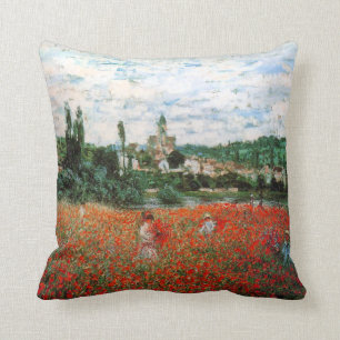 Monet Field of Red Poppies Throw Pillow