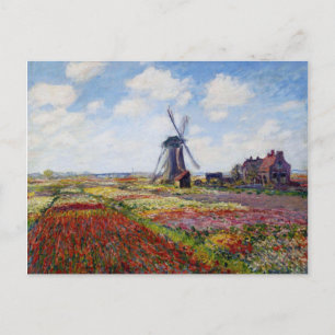 Monet Field of Tulips With Windmill Postcard