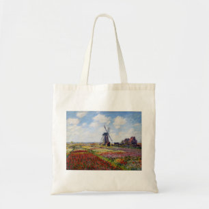 Monet Field of Tulips With Windmill Tote Bag