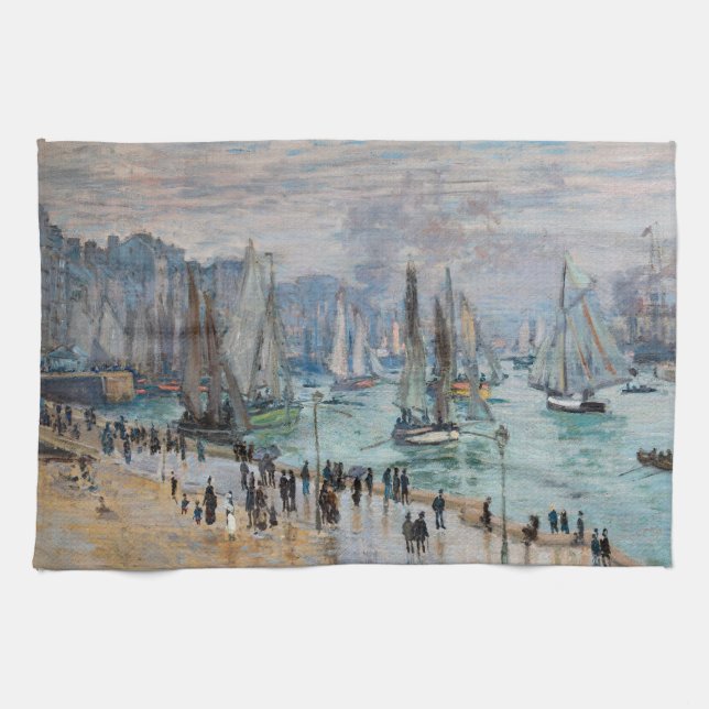 Monet - Fishing Boats Leaving the Harbour, Le Havr Tea Towel (Horizontal)