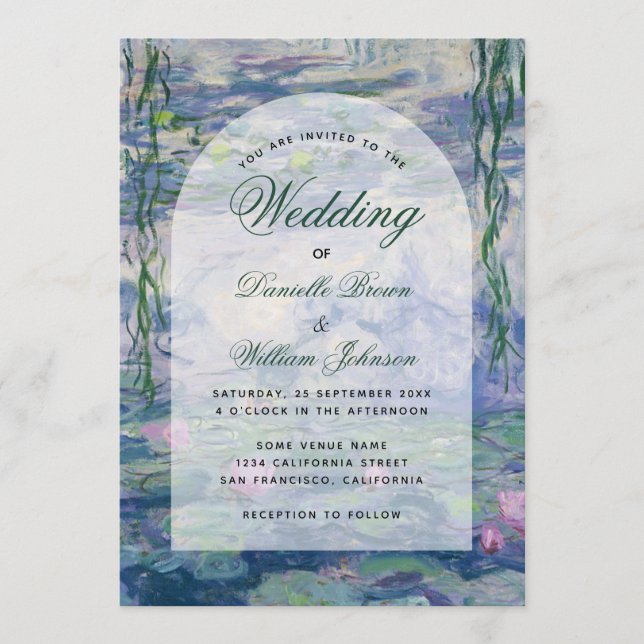 Monet Floral Arch Elegant Wedding Water Lilies  Invitation (Front)