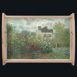 Monet Flower Garden French Vintage Art Wood Serving Tray<br><div class="desc">Wood serving tray with Claude Monet's The Artist's Garden in Argenteuil,  1873. Old famous French painting with a house and flowers in an impressionist style. CCO license,  public domain art.</div>