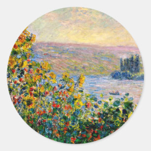 Monet - Flowerbeds at Vetheuil Classic Round Sticker