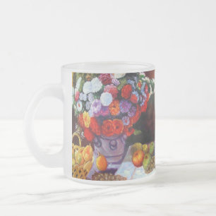 Monet Flowers and Fruit Frosted Glass Coffee Mug
