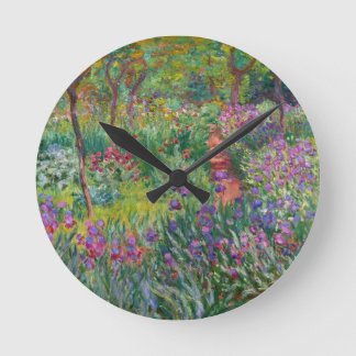 monet flowers vintage the-iris-garden-at-giverny round clock