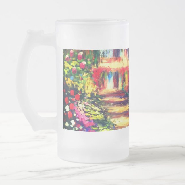 Monet Garden at Giverny Frosted Glass Beer Mug (Left)