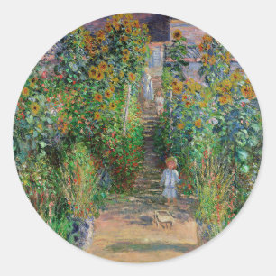Monet Garden Vetheuil Impressionim Flower Painting Classic Round Sticker