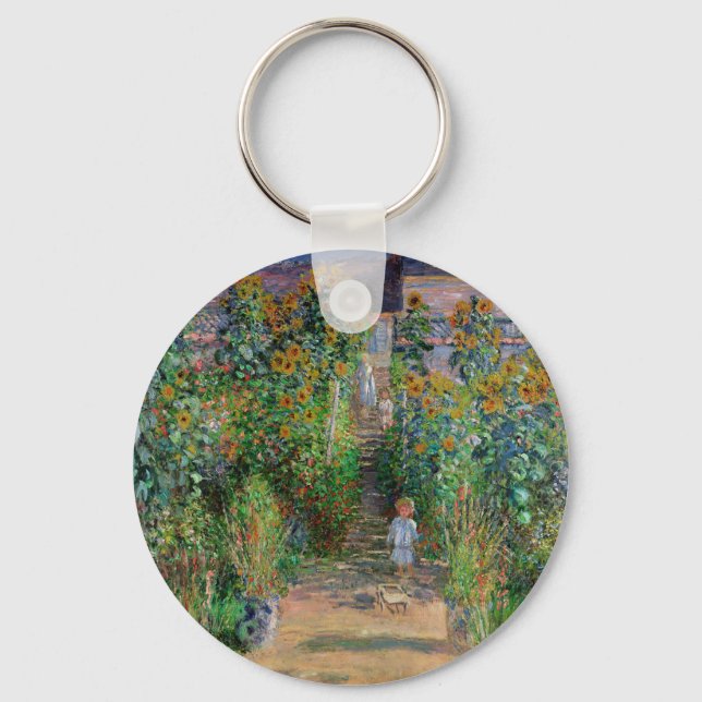Monet Garden Vetheuil Impressionim Flower Painting Key Ring (Front)