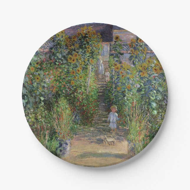 Monet Garden Vetheuil Impressionim Painting Paper Plate (Front)
