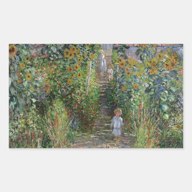 Monet Garden Vetheuil Impressionim Painting Rectangular Sticker (Front)