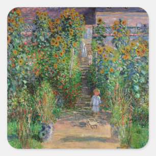 Monet Garden Vetheuil Impressionim Painting Square Sticker