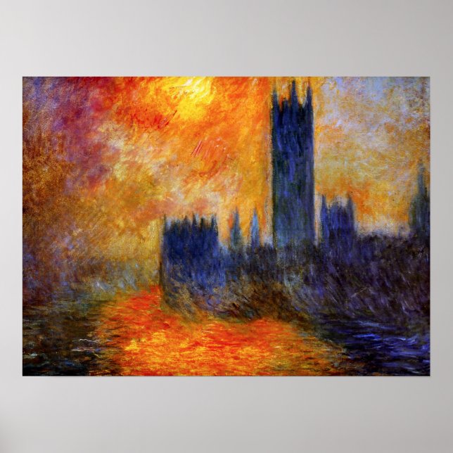 Monet House of Parliament and Sunset Poster (Front)