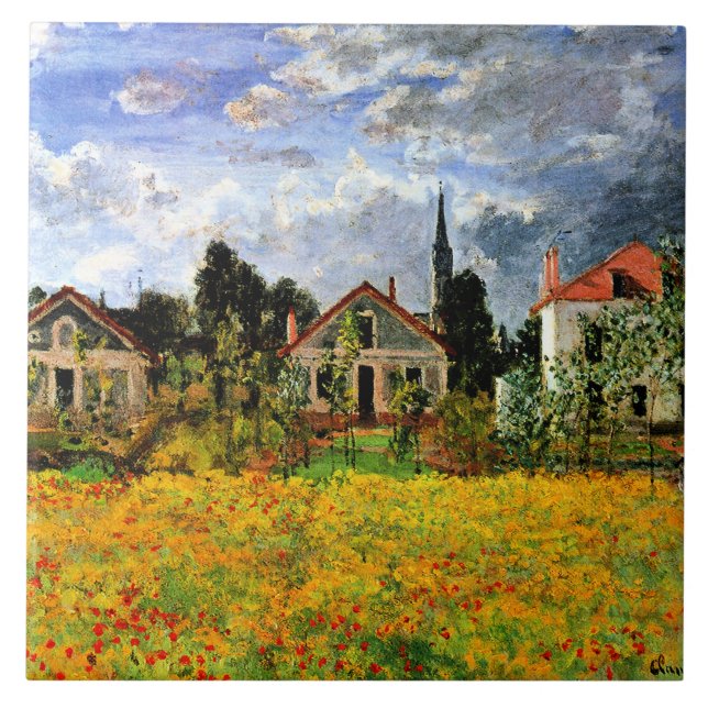 Monet - Houses at Argenteuil, famous artwork Tile (Front)