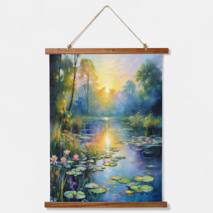 Monet-Inspired Lily Pond at Sunrise Impressionist  Hanging Tapestry