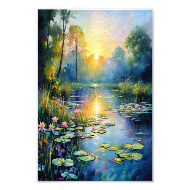 Monet-Inspired Lily Pond at Sunrise Impressionist  Photo Print (Front)