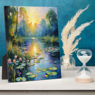 Monet-Inspired Lily Pond at Sunrise Impressionist Plaque