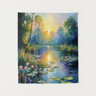Monet-Inspired Lily Pond at Sunrise Impressionist Tapestry