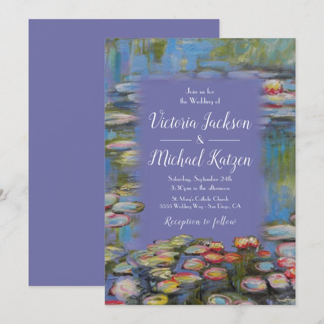 Monet Inspired Water Lilies Wedding Invitation (Front/Back)