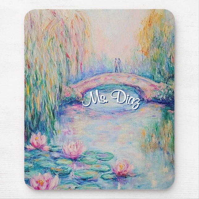 Monet Inspired Water Lillies and Bridge  Mouse Mat (Front)