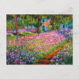 Monet Iris Garden Design with Pink Background Postcard