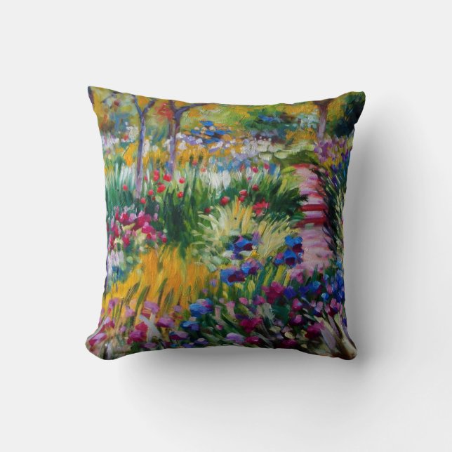 Monet Iris Garden Throw Pillow (Front)