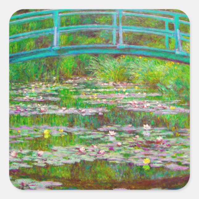 Monet Japanese Bridge and Water Lilies Square Sticker (Front)