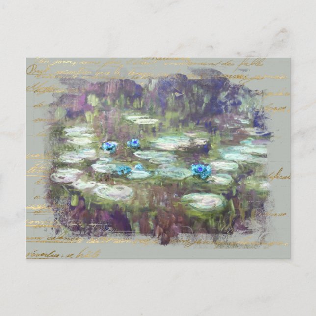 ** Monet Lily Pads Pond Old Gold Handwriting AR23  Postcard (Front)