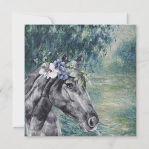 Monet Morning Seine and Black Horse Greeting Card
