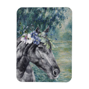 Monet Morning Seine and Black Horse Magnet